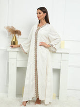 Load image into Gallery viewer, Bronzing V Neck Abbaya Kaftan Dress, Elegant Ankle Length Love Sleeve