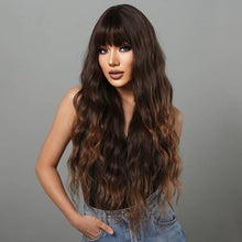 Charger l&#39;image dans la galerie, Wig Women&#39;s Mid-Length Brown Long Curly Hair Wig With Bangs Fluffy Wavy