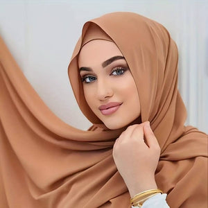 2pcs/set Solid Color Chiffon Hijab Thin Breathable Turban Long &Soft