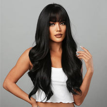 Load image into Gallery viewer, Allbell Long Natural Black Wave Wigs With Bangs For Women, Heat Resistant