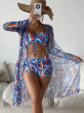 Laden Sie das Bild in den Galerie-Viewer, 3pcs Pring Bikini With Long Sleeve Cardigan Fashion Summer Beach Swimsuit Women