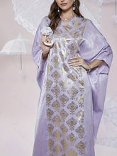 Cargar imagen en el visor de la galería, Floral Print Batwing Sleeve Abbaya, Elegant Notched Neck Maxi