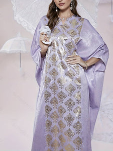 Floral Print Batwing Sleeve Abbaya, Elegant Notched Neck Maxi