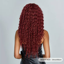 Cargar imagen en el visor de la galería, Long Curly Wine Red Front Lace Wigs Women&#39;s Middle Part Wigs
