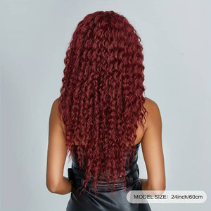 Long Curly Wine Red Front Lace Wigs Women's Middle Part Wigs