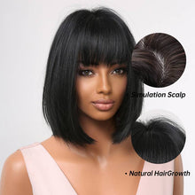 Load image into Gallery viewer, Short Bob Straight Black Wigs For Women With Bangs Heat Resistant