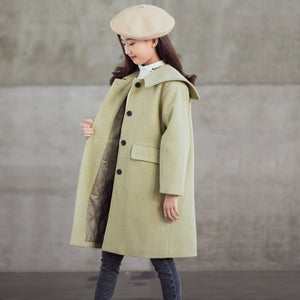 Baby-collar Middle And Big Children's Woolen Coat With Cotton Padded