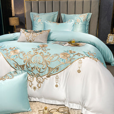 European Champagne Flower Embroidery Four-piece Luxury Bedding Cover Set