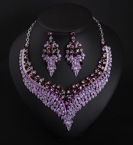 Full Rhinestone Color Clavicle Necklace And Earring Accessories Set for occasions