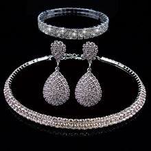 Laden Sie das Bild in den Galerie-Viewer, Full Rhinestone Multilayer Necklace Bracelet Drop Earring Set for Occasions