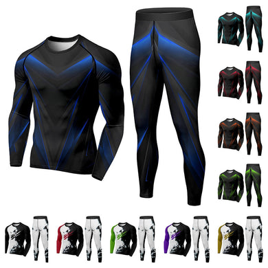 Men's 2 Piece Tracksuit Suit Compression Clothes Running Winter Long Sleeve Trousers