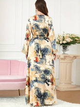 Load image into Gallery viewer, Elegant Abbaya 2 pieces, V Neck Long Sleeve Loose Dress With Belt