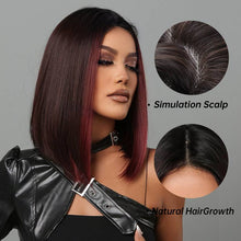Load image into Gallery viewer, Red Ombre Wigs Short Bob Straight Wigs Middle Part For Women