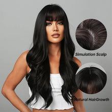 Load image into Gallery viewer, Allbell Long Natural Black Wave Wigs With Bangs For Women, Heat Resistant