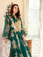 Load image into Gallery viewer, Embroidered Flower V-neck Abbaya, Elegant Long Sleeve Maxi