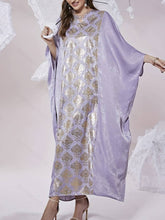 Cargar imagen en el visor de la galería, Floral Print Batwing Sleeve Abbaya, Elegant Notched Neck Maxi