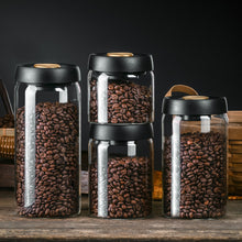 Cargar imagen en el visor de la galería, Vacuum Sealed Jug Set Black Coffee Beans Glass Airtight Canister Kitchen Food Grains Candy Keep Good Storage Jar Set Kitchen Gadgets