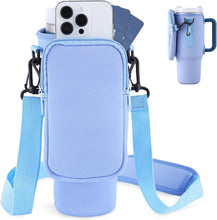 Laden Sie das Bild in den Galerie-Viewer, Slok Water Bottle Carrier Bag, Compatible With 40oz Tumbler With Handle, Modern Water Bottle Holder With Simple Adjustable Strap For Outdoor Walking Hiking Travelling Sports-Blue Purple