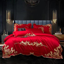 Load image into Gallery viewer, Velvet Four-piece Set Solid Color Embroidered Quilt Set Bed Sheet