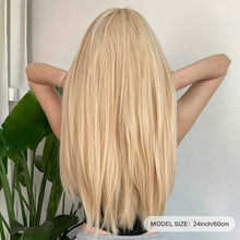 Laden Sie das Bild in den Galerie-Viewer, Long Straight Blonde Wigs With Bangs Synthetic Rose Net Hair Wigs