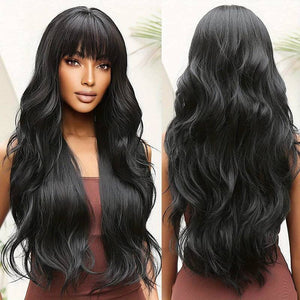 Long Wavy Curly Hair Wigs With Bangs For Women Synthetic Fiber Hair Replacement
