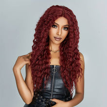 Load image into Gallery viewer, Long Curly Wine Red Front Lace Wigs Women&#39;s Middle Part Wigs