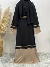 Load image into Gallery viewer, Color Block Tie Waist Abbaya, Elegant Lace Stitching Maxi Length Kaftan
