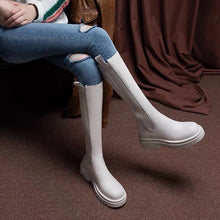 Cargar imagen en el visor de la galería, Chimney Boots Thick-soled High Boots White Full Leather Thick Heel Stretch Stovepipe