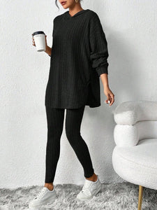 Solid Color Sunken Stripe Loose-fitting Hoodie Long Sleeve Suit