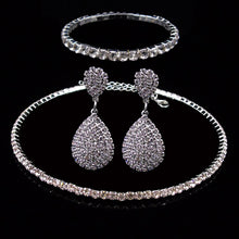 Laden Sie das Bild in den Galerie-Viewer, Full Rhinestone Multilayer Necklace Bracelet Drop Earring Set for Occasions