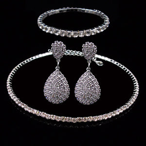 Full Rhinestone Multilayer Necklace Bracelet Drop Earring Set for Occasions