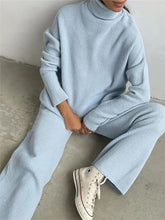 Load image into Gallery viewer, 2 Pieces Women Sets Knitted Tracksuit Turtleneck Sweater