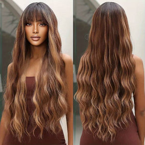 Long Wavy Curly Hair Wigs With Bangs For Women Synthetic Fiber Hair Replacement