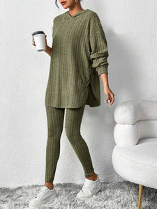 Solid Color Sunken Stripe Loose-fitting Hoodie Long Sleeve Suit