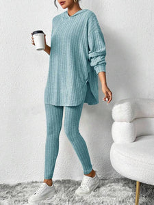 Solid Color Sunken Stripe Loose-fitting Hoodie Long Sleeve Suit