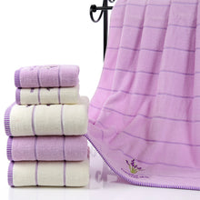 Cargar imagen en el visor de la galería, Lavender Soft Absorbent Embroidered Striped Bath Towel