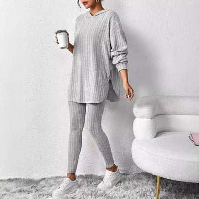 Solid Color Sunken Stripe Loose-fitting Hoodie Long Sleeve Suit