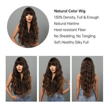 Cargar imagen en el visor de la galería, Wig Women&#39;s Mid-Length Brown Long Curly Hair Wig With Bangs Fluffy Wavy