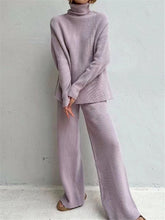 Load image into Gallery viewer, 2 Pieces Women Sets Knitted Tracksuit Turtleneck Sweater