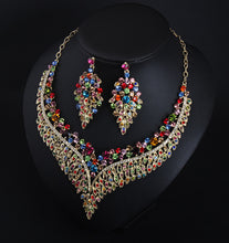 Cargar imagen en el visor de la galería, Full Rhinestone Color Clavicle Necklace And Earring Accessories Set for occasions