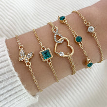 Cargar imagen en el visor de la galería, Young Girls Bohemian 5pc Green Crystal Bracelets Set Heart Bracelet