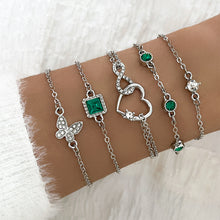 Cargar imagen en el visor de la galería, Young Girls Bohemian 5pc Green Crystal Bracelets Set Heart Bracelet