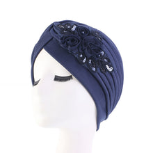 Load image into Gallery viewer, Ladies Sequin Flower Turban Toe Hat Fold