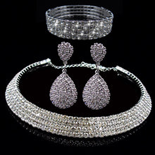 Cargar imagen en el visor de la galería, Full Rhinestone Multilayer Necklace Bracelet Drop Earring Set for Occasions