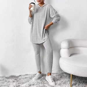 Solid Color Sunken Stripe Loose-fitting Hoodie Long Sleeve Suit