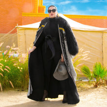 Laden Sie das Bild in den Galerie-Viewer, Black Luxury Cloak with Ebroided fabric by Designer Shereen