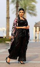 Load image into Gallery viewer, Elegant Black and flowers patterns outfit  by Designer Shereen