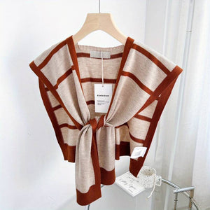 Classic Striped Knitted Shawl Elegant Warm Wrap Long Sleeve Jacket