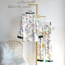 Cargar imagen en el visor de la galería, Long-sleeved Ice Silk Pajamas Two-piece Set  Satin Pajama Set Thin V-neck