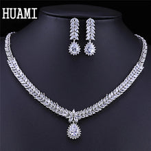 Charger l&#39;image dans la galerie, HUAMI Earings Fashion Jewelry Sets Pendant Necklace for Women Gift Water Drop Earrings Stud Silver Color Zircon Wedding Gift